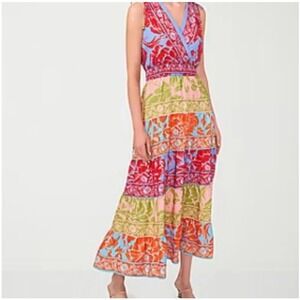 Sam and Jess Boho Serene Sky Maxi Dress Floral Print Tiered Smocked Waist XL New